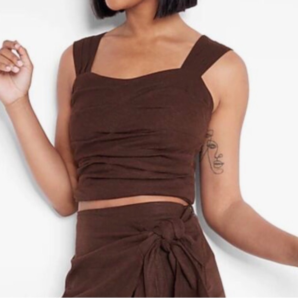 Express Crop Linen Ruched Tank Top size Large